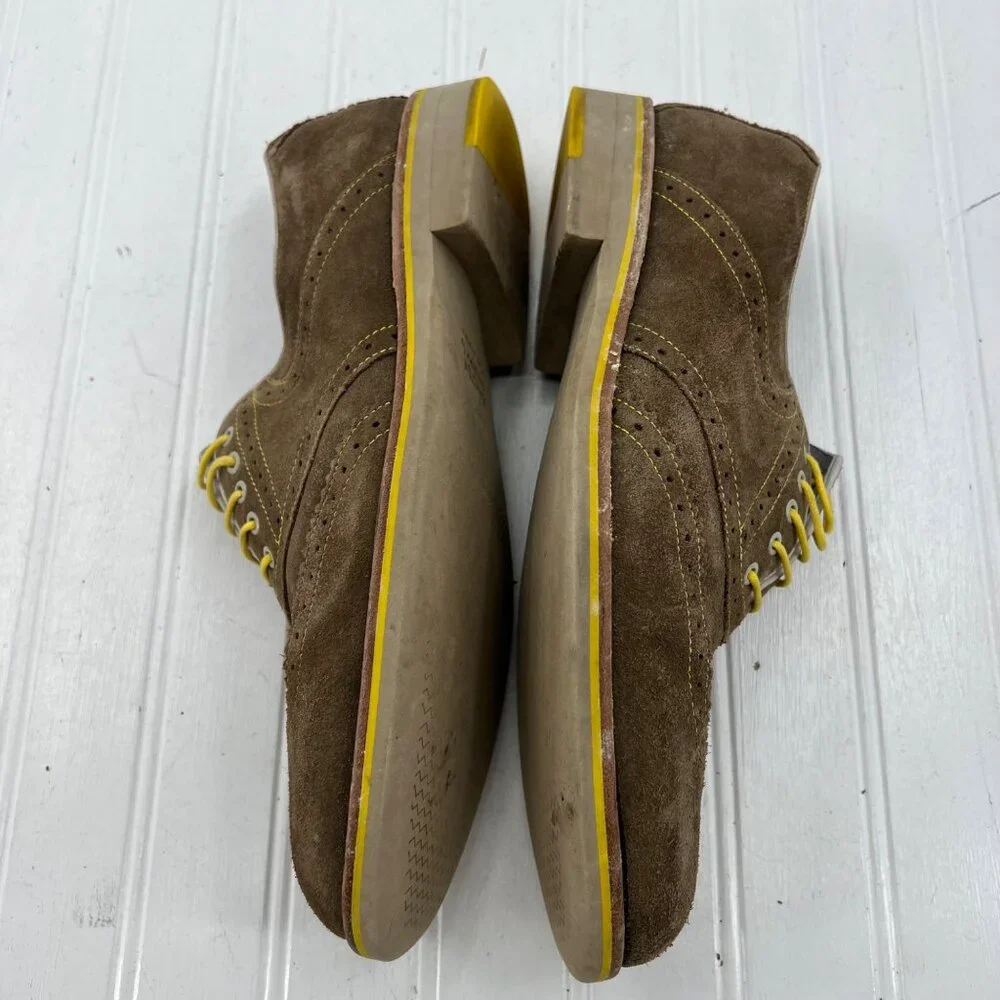 Johnston & Murphy Mens Suede Oxfords Brown W/ Yellow Laces L12 8M Sheepskin Inso